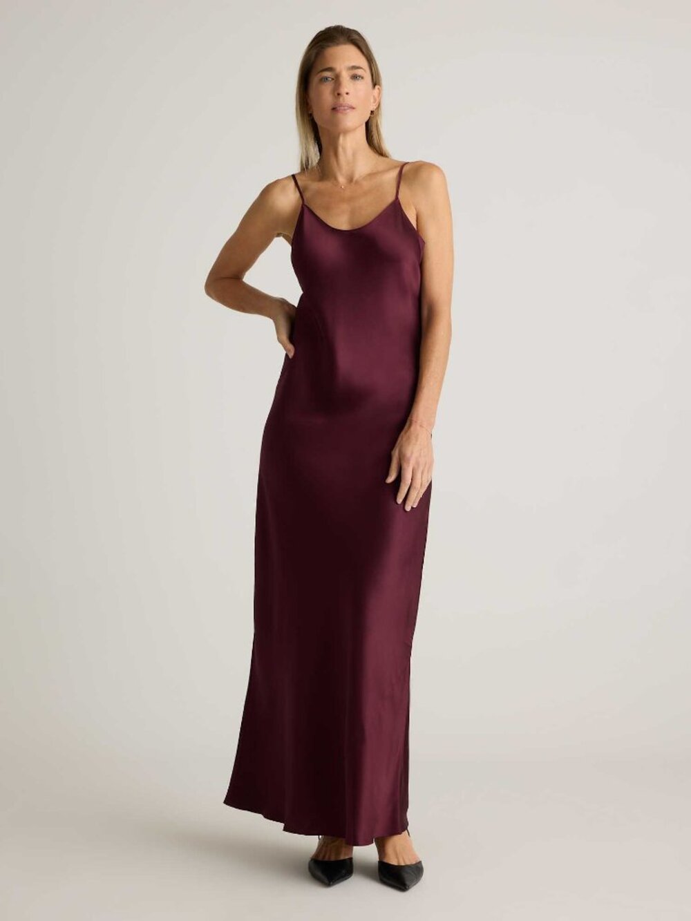 Quince 100% Washable Silk Maxi Slip Dress in Wine Tasting Red Size S